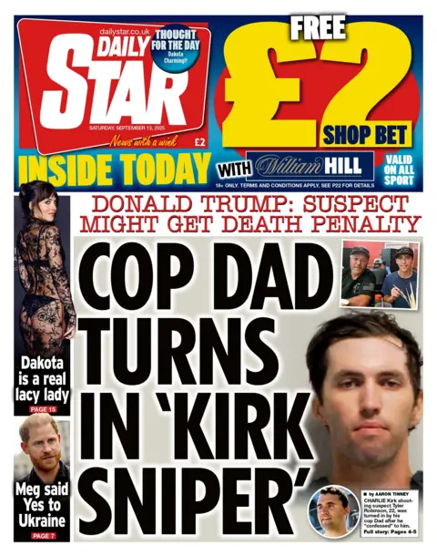 The headline on the front page of the Daily Star reads: "Cop dad turns in 'Kirk sniper'".