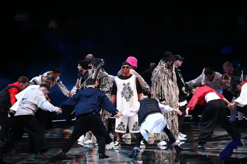 Adam Vaughan / EPA The winners of the 2022 Eurovision Song Contest, Kalush Orchestra performs on stage at the start of the Grand Final