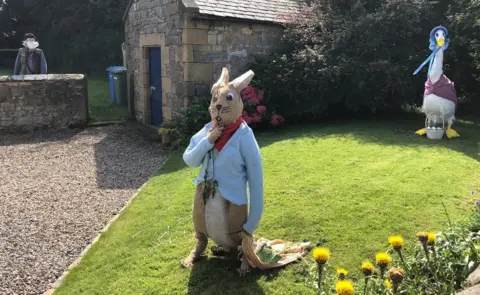 Carole Dent Peter Rabbit, Jemima Puddleduck and Mr McGregor scarecrows