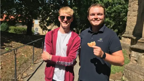 Joe and Dan Schofield (Dan's holding the Welsh cake)