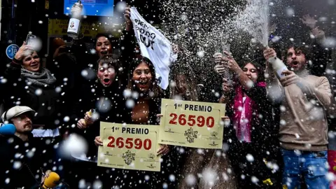 Getty Images This year's winning ticket number for Spain's Christmas lottery - with a maximum prize of €400,000 - was 26590