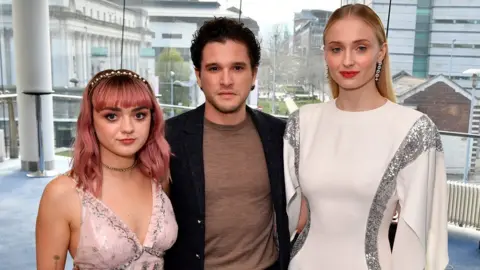 Getty Images Maisie Williams, Kit Harington and Sophie Turner