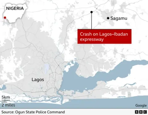 Map showing where the crash happened near Lagos
