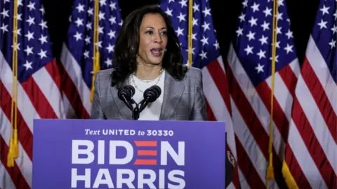 Reuters Kamala Harris speaks a campaign event in Wilmington, Delaware, 13 August 2020