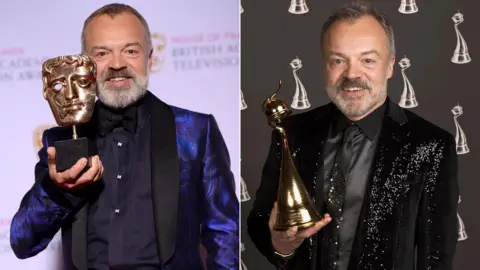 Getty Images Graham Norton with his Bafta (left) and National Television Award