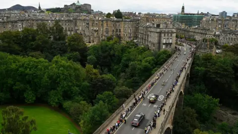 PA Media The Queen's cortege arrives in Edinburgh