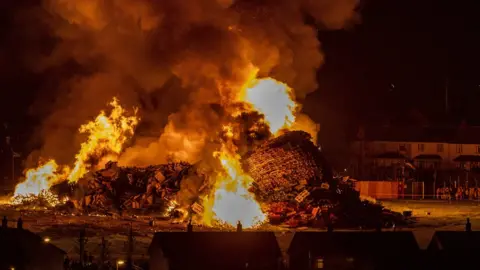 Liam McBurney/PA Media The biggest bonfire was at Craigyhill in Larne