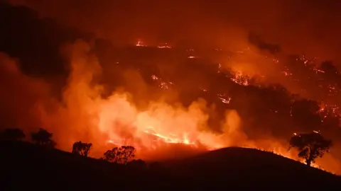 Getty Images A view of the Dunn Road fire in NSW