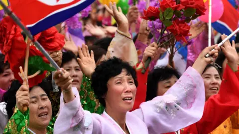 Getty Images Cheering crowds in North Korea