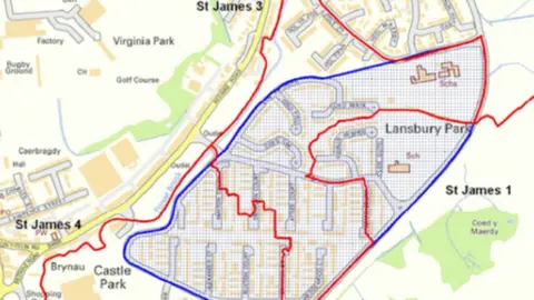 Caerphilly Council Map showing the official boundary of Lansbury Park and how much falls into St James 3 ward