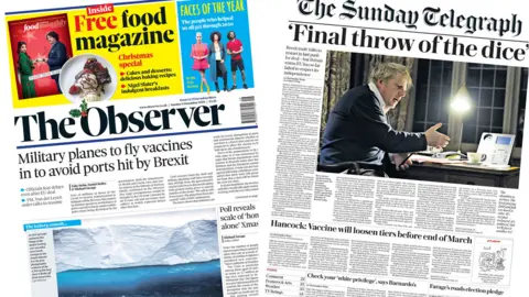Composite image of the Observer and Sunday Telegraph front pages