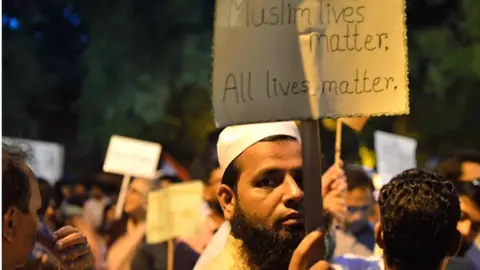 Getty Images A 'Not in my Name' protest against anti-Muslim killings in India in Delhi, on June 28, 2017