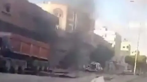 . A grab taken from a video of the strike on the convoy