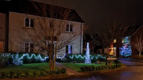 Some Christmas lights decorating the front of a house in Portishead near Bristol