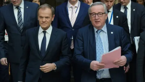 Getty Images European Council President Donald Tusk, pictured with European Commission President Jean-Claude Juncker