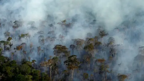 Smoke billows during a fire in an area of the Amazon rainforest near Porto Velho, Rondonia State, Brazil, September 10, 2019.