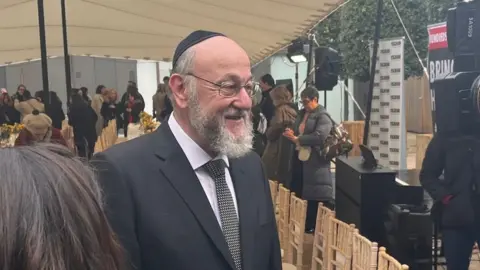 BBC Chief Rabbi Ephraim Mirvis speaking to media organisations at the launch event for The Empty Shabbat