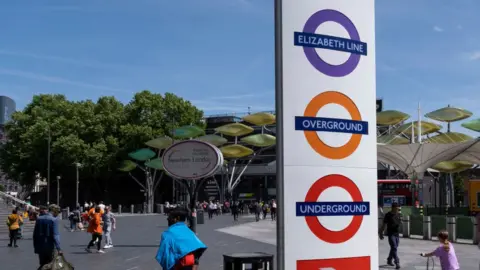 Getty Images Sign outside Stratford station for the Elizabeth Line, DLR, Overground and London Underground