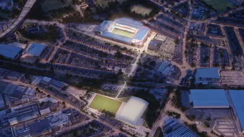 Aston Villa Birdseye view of new Villa Park