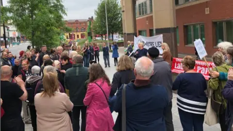 BBC The scene outside the court in Sheffield