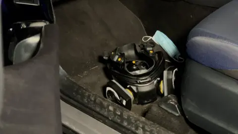 Josie Hannett/BBC Gas mask found in stolen car