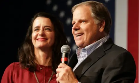 Reuters Democratic US Senate candidate Doug Jones speaks to his supporters as his wife stands by his side