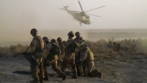 BBC A photo from 2008, an AF Helicopter drops of British Troops in Southern Afghanistan