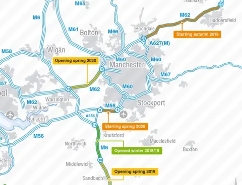 Highways England Map of planned roadworks in the North West of England