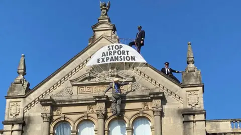 Bristol Airport protest outside the appeal hearing venue on Tuesday 20 July 2021