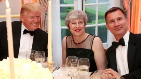 AFP Donald Trump, Theresa May and Jeremy Hunt