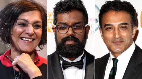 BBC/Getty Meera Syal, Romesh Ranganathan and Adil Ray