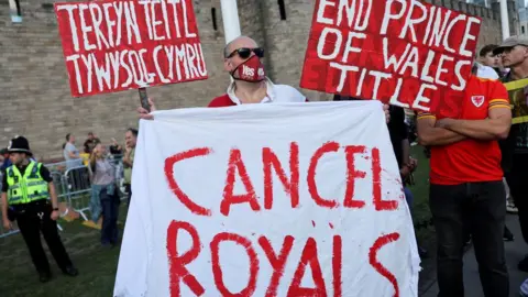 Reuters Protesters outside the castle