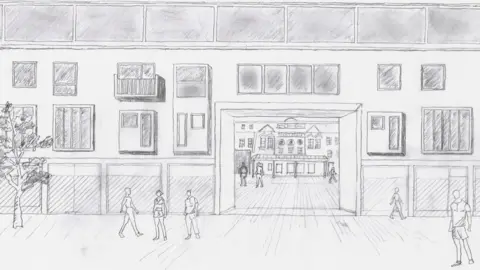 Cheltenham Civic Society Cavendish Square View Towards Everyman shown in an artist's sketch