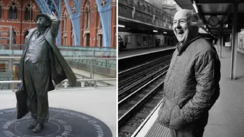 Getty Images John Betjeman statue and in life