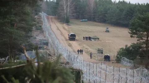 AFP A view of an empty migrant camp on the Belarus - Poland border