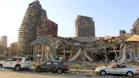 Reuters Ruined buildings in downtown Beirut on 5 August 2020