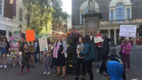 Protesters demonstrating in Carmarthen