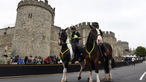 EPA Police on horse back outside Windsor Castle in Windsor