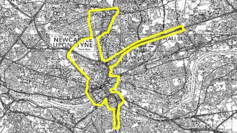 Newcastle City Council A map of the provisional clean air charging zone in Newcastle, Gateshead, and North Tyneside used in transport modelling studies