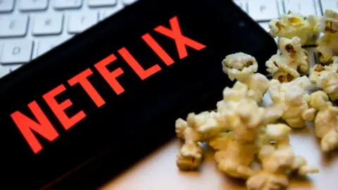 Getty Images Netflix logo with some popcorn