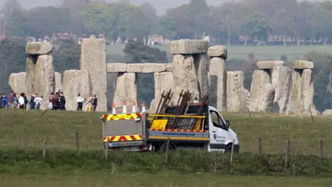 Getty Images Stonehenge with construction vehicle in front of it