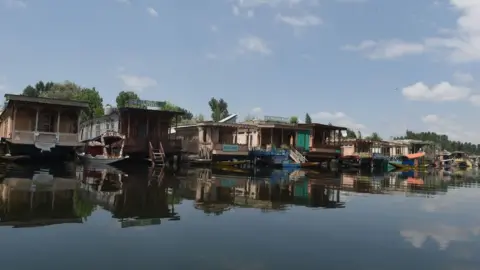 Getty Images Empty houseboats on Srinagar's Dal lake.