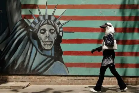 AFP A mural painted on the outer wall of the former US embassy in Tehran, Iran