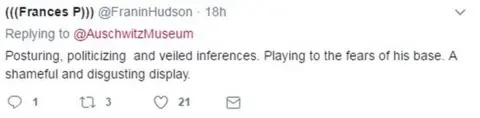 Twitter Tweet: "Posturing, politicising and veiled inferences. Playing to the fears of the base. A shameful and disgusting display."