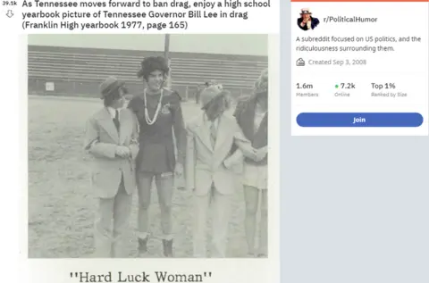 Reddit Reddit post showing Governor Bill Lee wearing a cheerleader outfit
