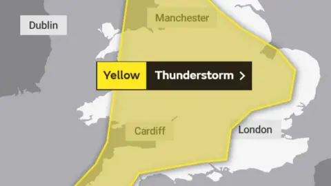 Met Office Map showing weather warning