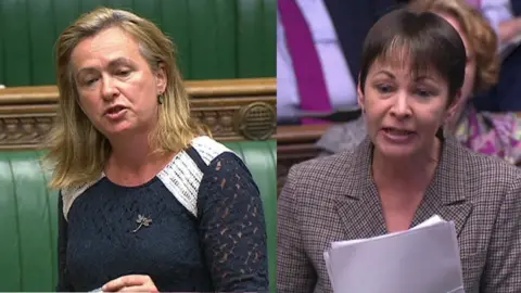 Houses of Parliament Liz Saville Roberts and Caroline Lucas