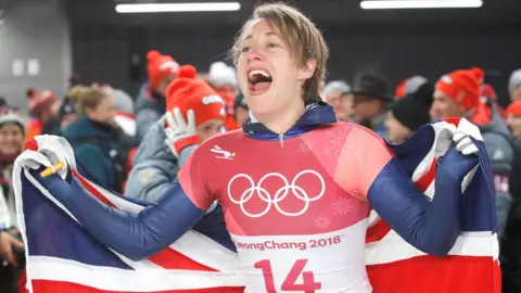 PA Lizzie Yarnold celebrates her win at Pyeongchang