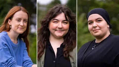 Olivia Thomas, Amelia Reynolds and Oliwia Kaczmarek from period poverty charity STOPP