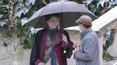 Getty Images Timothée Chalamet filming for Wonka in Bath